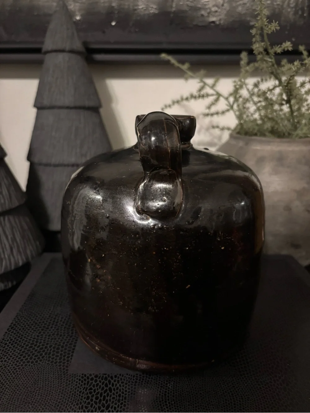 Vintage Dark Brown Glazed Ceramic Jug Vase